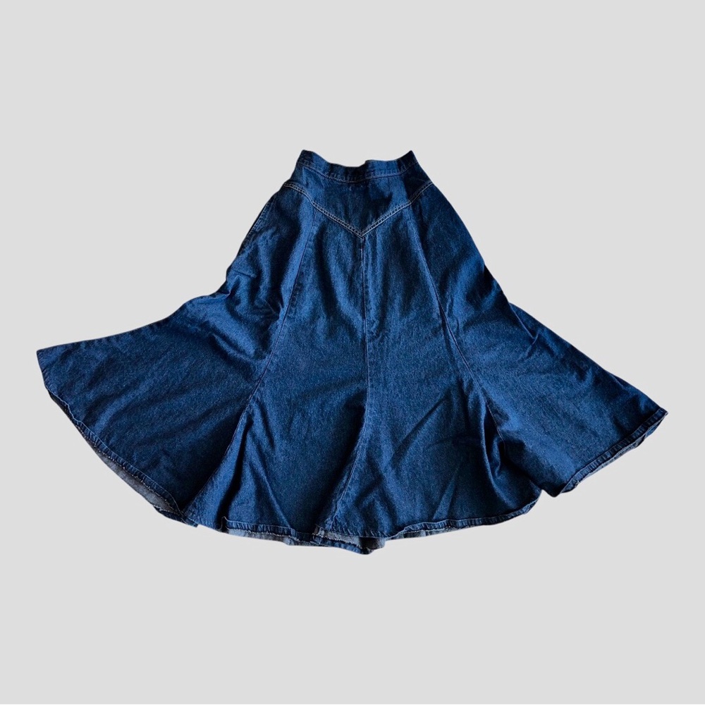 Vtg 80’s90’s Women’s Denim Midi Flare Skirt - Blue